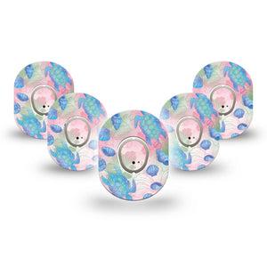 ExpressionMed Turtley One-derful Dexcom G7 and Dexcom Stelo Glucose Biosensor System Mini, 5-Pack Tape and 5-Pack Sticker Girly beachy motifs Sensor Cover for Continuous Glucose Monitor