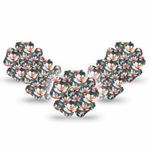 ExpressionMed Magnolia Freestyle Libre 3 Flower Shape Tape 5-Pack Tape and 5-Pack Sticker Springtime Florals Themed  CGM Design