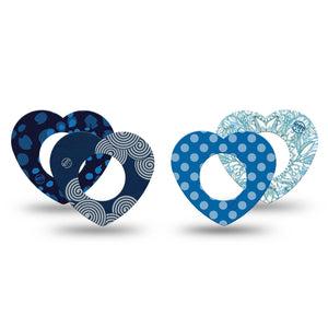 ExpressionMed Barbie Splash Variety Pack Freestyle Libre 2 and Libre 2 Plus Heart Shape Tape, Abbott Lingo, 5-Pack Tape and 5-Pack Sticker Bold Blue Prints, Adhesive Patch CGM Design