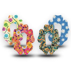 ExpressionMed Retro Rewind Dexcom G6 Flower Shape Tape 4-Pack Variety of Daisy Colorful Designs Adhesive Patch Continuous Glucose Monitor Design