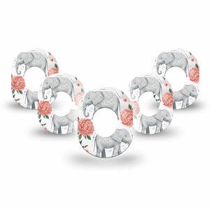 ExpressionMed Sweet Elephants Dexcom G7 and Dexcom Stelo Glucose Biosensor System Mini, 5-Pack elephant illustration Accessories for Continuous Glucose Monitor