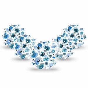 ExpressionMed Sapphire Petals Freestyle Libre 3 Flower Shape Tape 5-Pack Tape and 5-Pack Sticker Blue Flowers Inspired  CGM Design