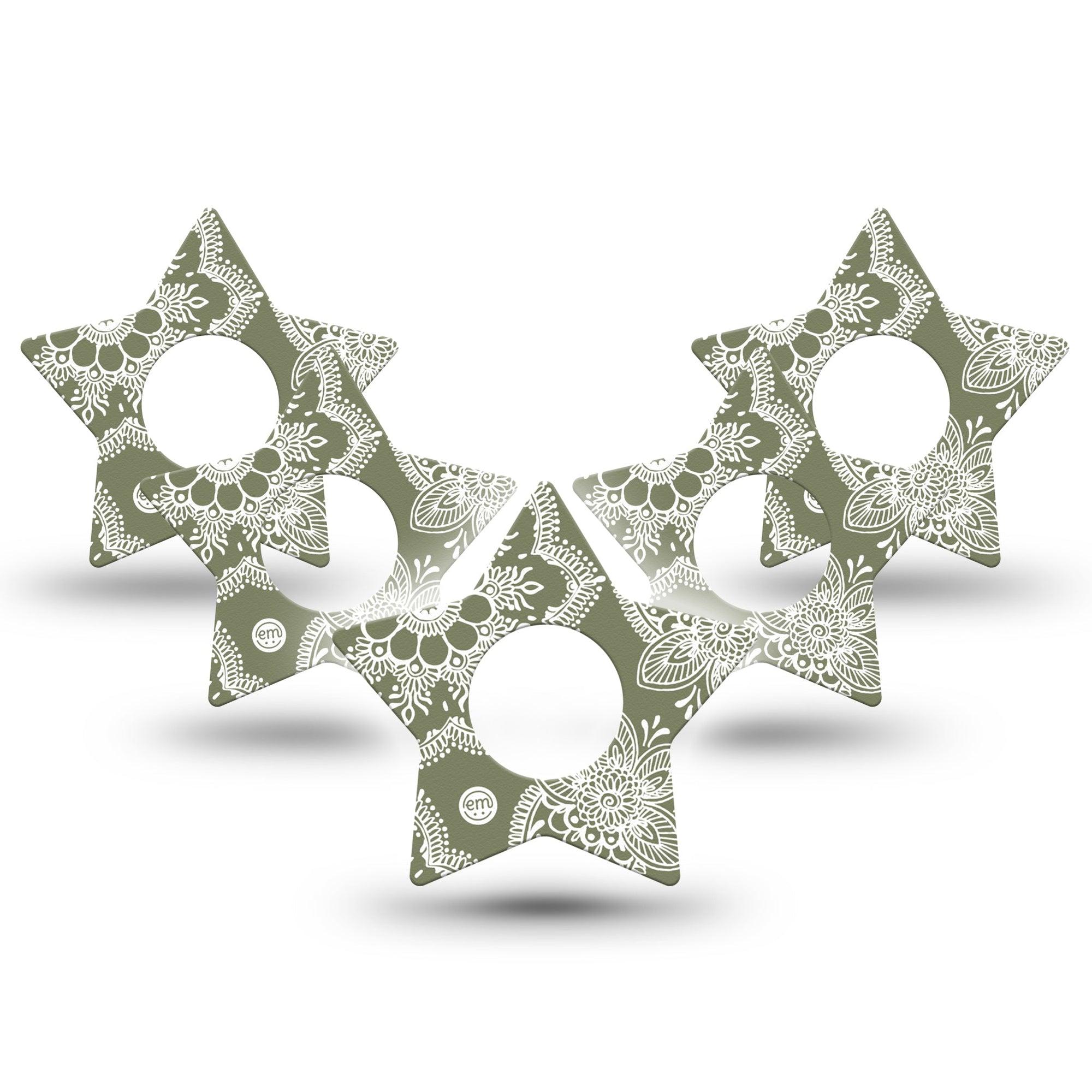 ExpressionMed Olive Henna Infusion Set Star Shape Tape 10-Pack Tape Organic Color, Plaster Continuous Glucose Monitor Design