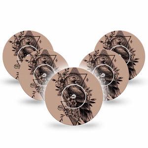 ExpressionMed Hawk Freestyle Libre and Libre 2 Plus Tape, Abbott Lingo, 5-Pack Tape and 5-Pack Sticker Cute Floral Bird Body Art, Fixing Ring Tape Continuous Glucose Monitor Design