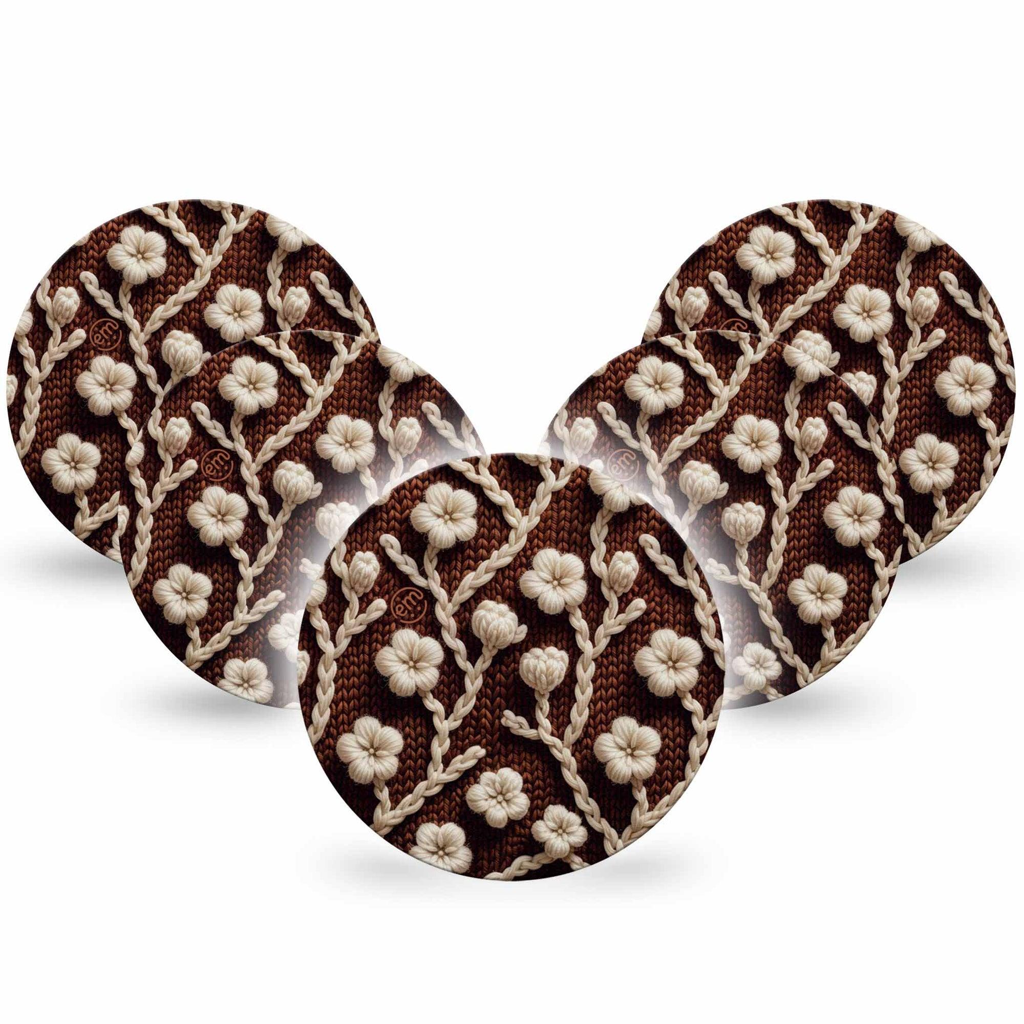 ExpressionMed Cozy Sweater Dexcom G7 Overpatch, Dexcom Stelo Glucose Biosensor System, 5-Pack Tape Knit Florals Print, Overlay Tape CGM Design