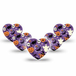 ExpressionMed Happy Halloween Freestyle Libre 3 Heart Shape Tape 5-Pack Tape and 5-Pack Sticker Cartoon Halloween Theme Patch CGM Design