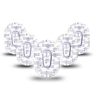 ExpressionMed Airplane Dexcom G6 Mini Tape, 5-Pack Tape and 5-Pack Sticker Navy Stenciled Planes, Adhesive Tape CGM Design