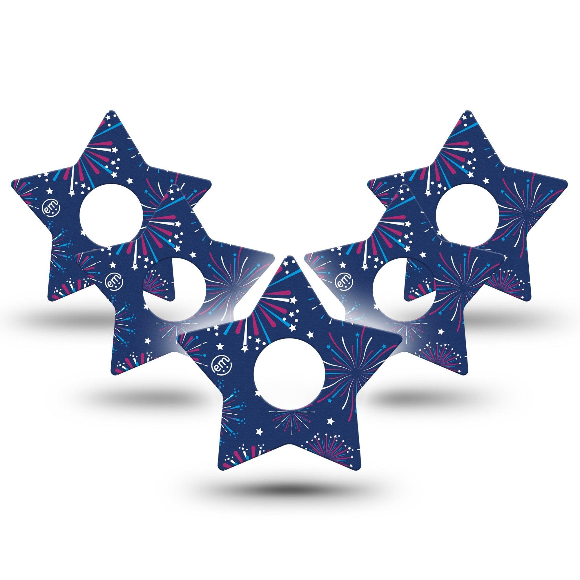 ExpressionMed Night Sky Celebration Freestyle Libre 3 Star Shape Tape 5-Pack Independence Day Firework, Plaster CGM Design