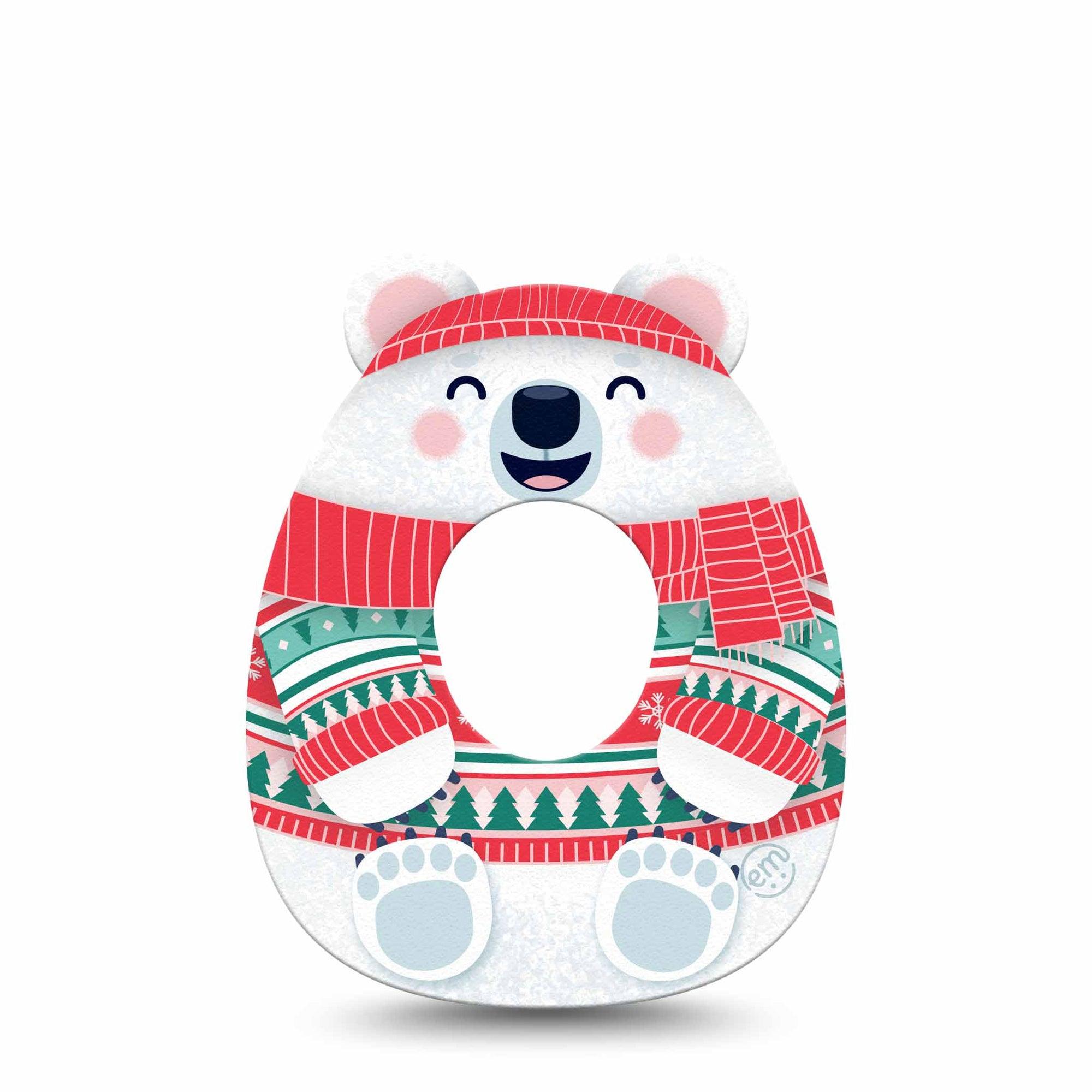 ExpressionMed Cozy Polar Bear Dexcom G7 and Stelo Gumdrop Shape Tape, Dexcom Stelo Glucose Biosensor System, Single Tape Sweater-Wearing Polar Bear, Patch CGM Design