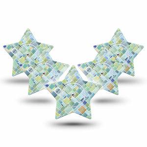 ExpressionMed Watercolor Geometrics Freestyle Libre 2 Star Shape Tape, Abbott Lingo, 5-Pack Tape and 5-Pack Sticker Patchwork Tile Green Blue Adhesive Tape CGM Design