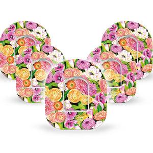 ExpressionMed Hand Painted Flowers Omnipod Tape 5-Pack Tape and 5-Pack Sticker Painted Florals Adhesive Patch Pump Design