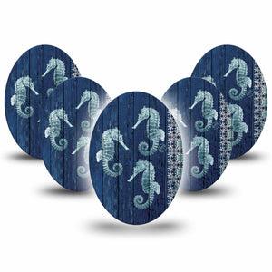 ExpressionMed Seahorse Medtronic Guardian Enlite Universal Oval, 5-Pack nautical sea life Fixing Ring Tape for Continuous Glucose Monitor