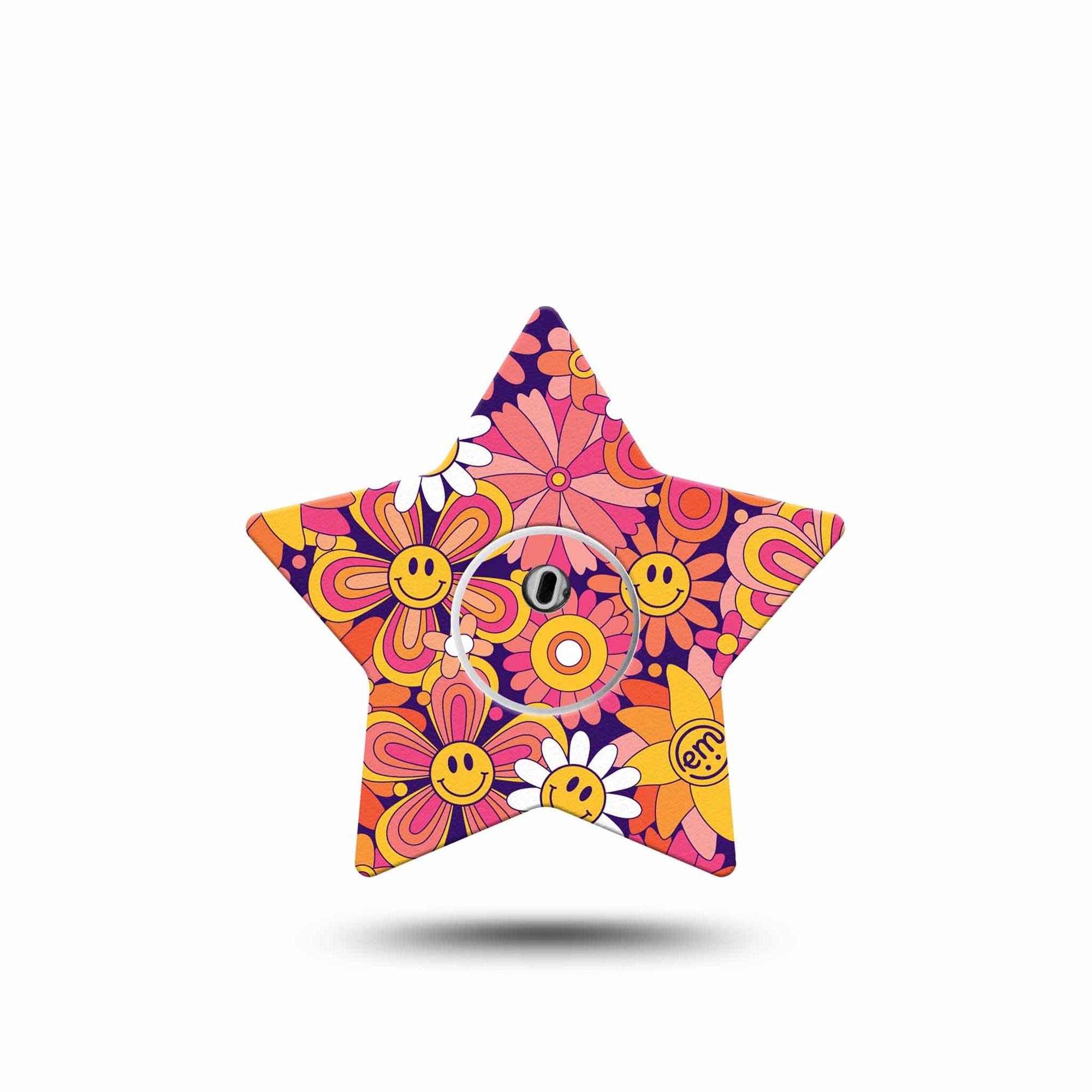 ExpressionMed Groovy Freestyle Libre 3 Star Shape Tape Single Tape and Single Sticker Pink Orange Sunflower Patch CGM Design