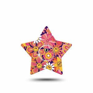 ExpressionMed Groovy Freestyle Libre 3 Star Shape Tape Single Tape and Single Sticker Pink Orange Sunflower Patch CGM Design