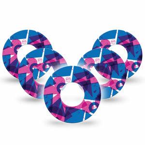 ExpressionMed Violet Vortex Freestyle Libre and Libre 2 Plus Tape, Abbott Lingo, 5-Pack Tape Circle Square Triangle Print, Fixing Ring Tape Continuous Glucose Monitor Design