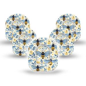 ExpressionMed Busy Bees Omnipod Mini, 5-Pack Tape and 5-Pack Sticker Florals and bees Waterproof Plaster For Insulin Pump