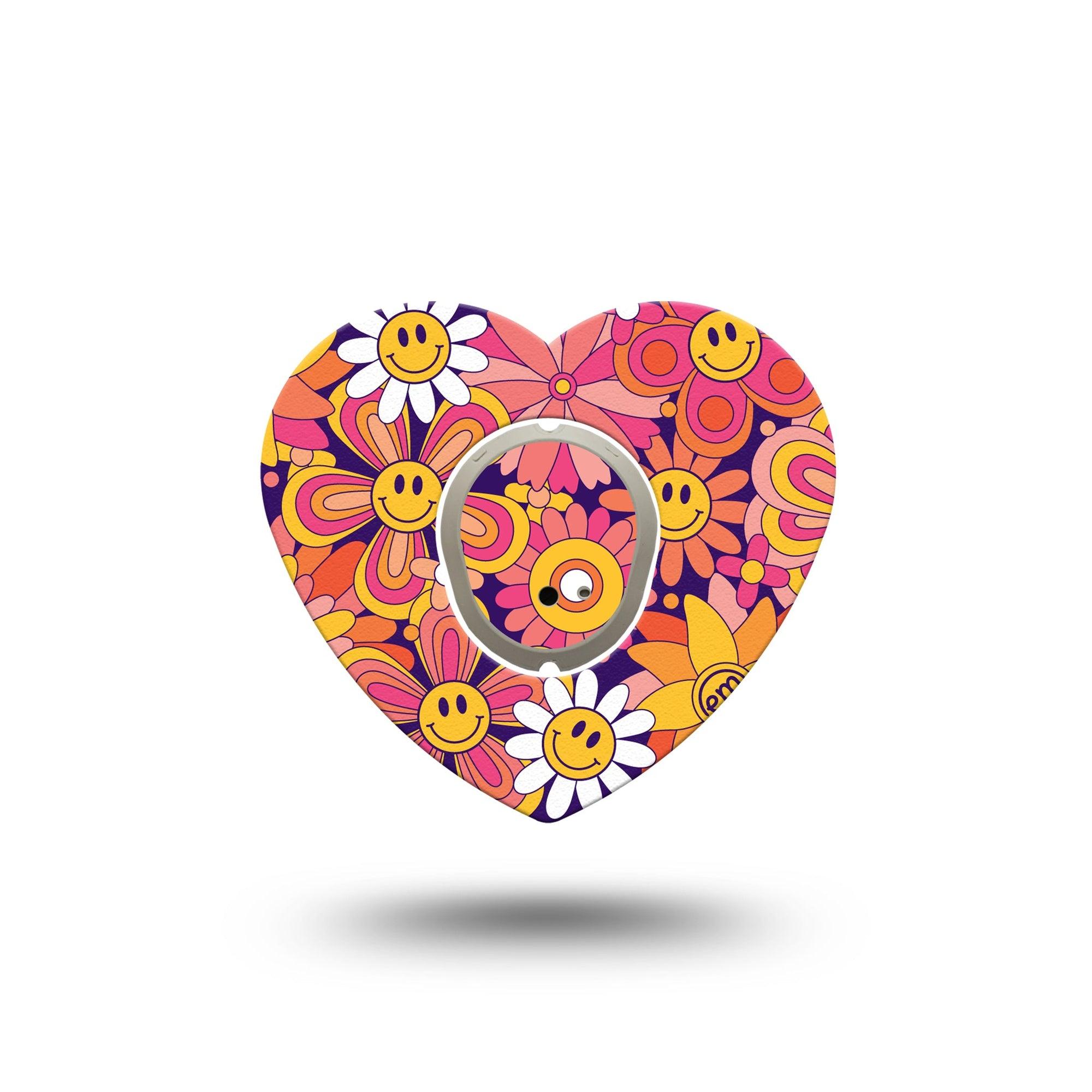 ExpressionMed Groovy Dexcom G7 Heart Shape Tape, Dexcom Stelo Glucose Biosensor System,  Single Tape and Single Sticker Orange and Pink Smiley Faces Overlay Patch CGM Design