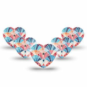 ExpressionMed Watercolor Fan Freestyle Libre 3 and Libre 3 Plus Heart, 5-Pack Tape and 5-Pack Sticker Red blue fan shape Adhesive Patch for Continuous Glucose Monitor