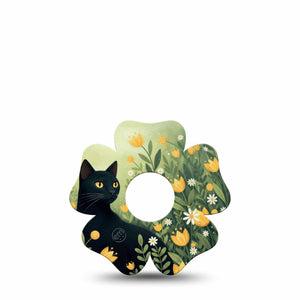 ExpressionMed Jungle Cat Freestyle Libre 3 and Libre 3 Plus Flower, Single Tape Golden tulips and cat Decorative Adhesive Tape for CGM