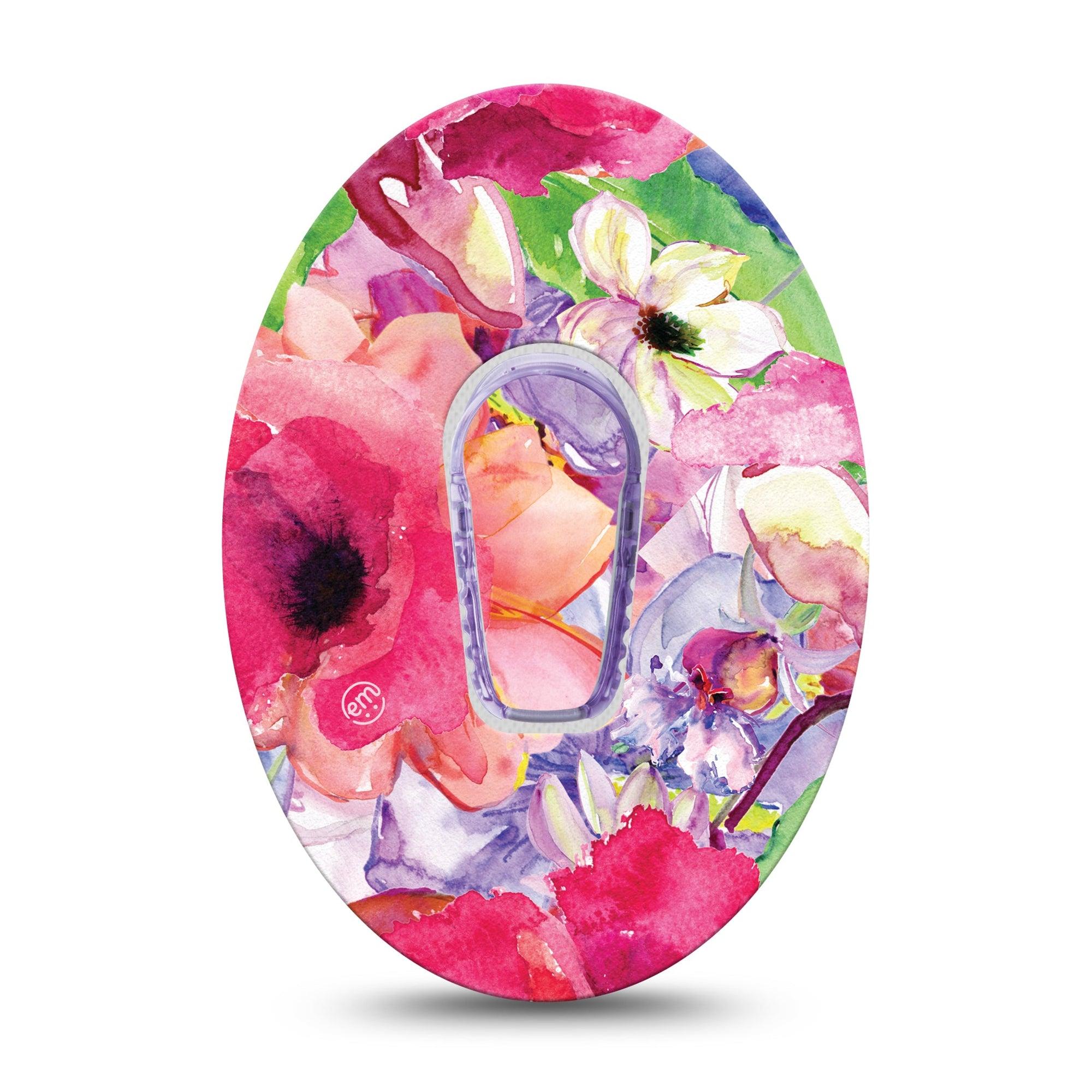 ExpressionMed Watercolor Red Flowers Dexcom G6 Sticker and Tape Painted Pink Florals Vinyl Sticker and Tape Design CGM Design