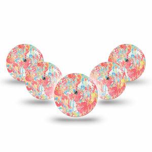 ExpressionMed Faded Summer Freestyle Libre 3 and Libre 3 Plus Tape 5-Pack Tape and 5-Pack Sticker Vintage Cool Blue Orange Pattern, Adhesive Tape Continuous Glucose Monitor Design