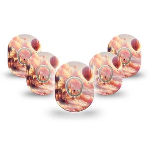 ExpressionMed Dreamy Skies Dexcom G7 Mini Tape, Dexcom Stelo Glucose Biosensor System, 5-Pack Tape and 5-Pack Sticker Ethereal Hot Air Balloons, Patch Continuous Glucose Monitor Design