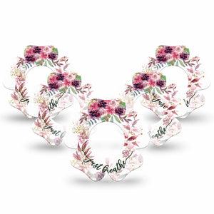 ExpressionMed Just Breathe Freestyle Libre 2 and Libre 2 Plus Flower Shape Tape, Abbott Lingo,  5-Pack Tape Breathing Exercise, Fixing Ring Tape CGM Design