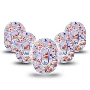 ExpressionMed Floral Tea Party Dexcom G6 Mini Tape 5-Pack Tape and 5-Pack Sticker Cute Tea Party Foods, Adhesive Tape CGM Design