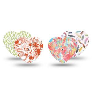 ExpressionMed Heatwave Variety Pack Freestyle Libre 2 and Libre 2 Plus Heart Shape Tape, Abbott Lingo, 4-Pack Tape and 4-Pack Sticker Variety Soft Color Patterns, Adhesive Patch CGM Design