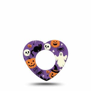 ExpressionMed Happy Halloween Freestyle Libre 2 Heart Shape Tape, Abbott Lingo, Single Black Cat Spooky Spiders Adhesive Patch CGM Design