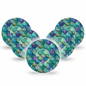 ExpressionMed Mermaid Scales Freestyle Libre, Libre 2 Plus, and Abbott Lingo, 5-Pack Tape and 5-Pack Sticker underwater mermaid style Accessories for Continuous Glucose Monitor