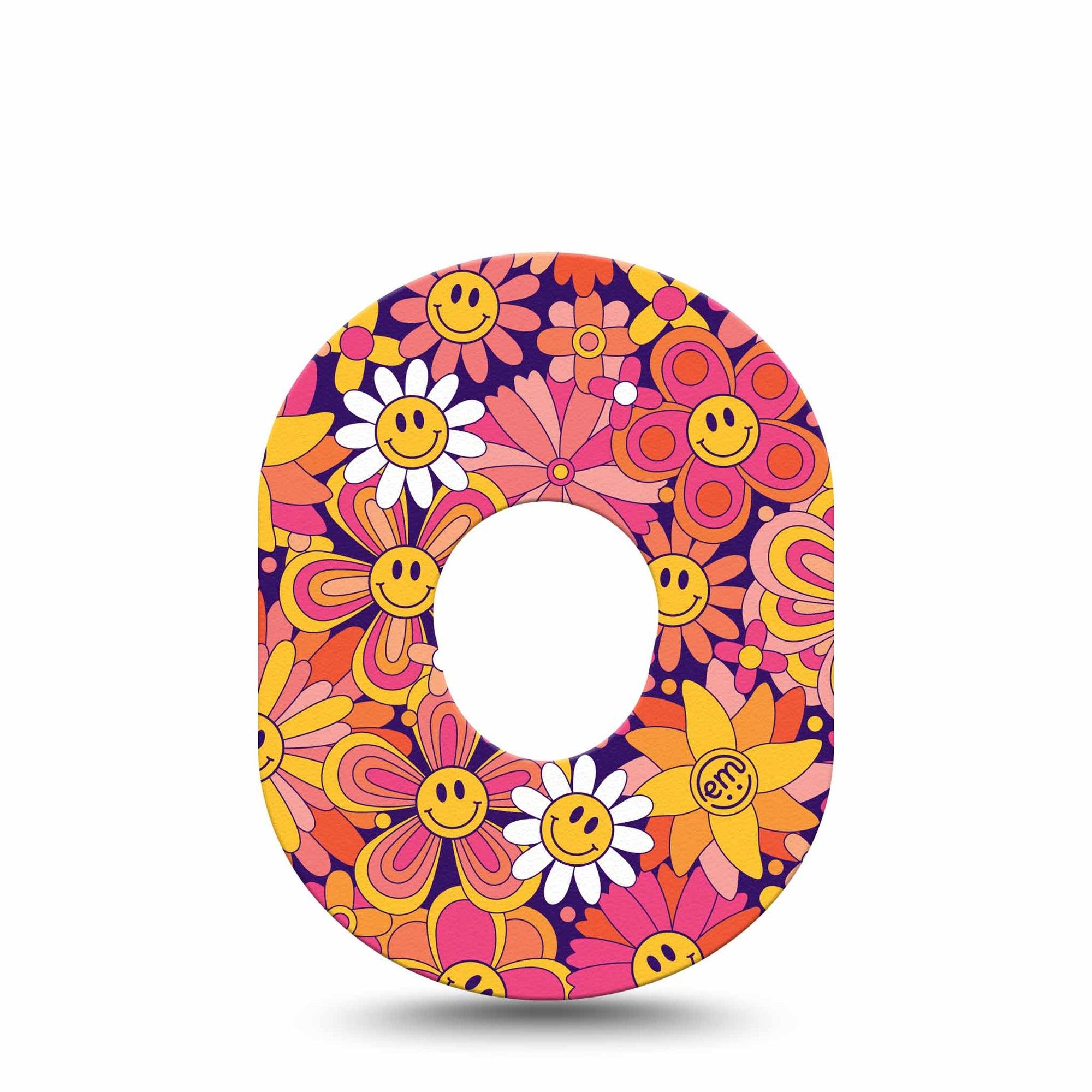 ExpressionMed Groovy Dexcom G7 Tape, Dexcom Stelo Glucose Biosensor System, Single retro daisies Overlay Tape Continuous Glucose Monitor Design