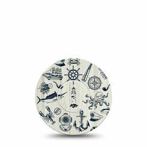 ExpressionMed Nautical Seas Freestyle Libre and Libre 2 Plus Tape, Abbott Lingo, Single Tape and Single Sticker Sea Adventure Inspired, Fixing Ring Tape Continuous Glucose Monitor Design