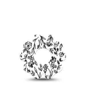 ExpressionMed Custom Black and White Floral Infusion Set Flower Shape Tape 5-Pack Tape Black White Design Plaster Continuous Glucose Monitor Design