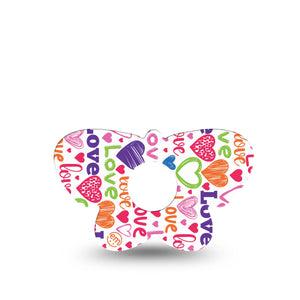 ExpressionMed Abundance of Love Freestyle Libre 3 Butterfly Shape Tape Single Tape Crayon Drawn Hearts, Overlay Patch CGM Design