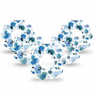 ExpressionMed Sapphire Petals Freestyle Libre 2 Flower Shape Tape, Abbott Lingo, Single Tape and Single Sticker Turquoise floral fabric  CGM Design