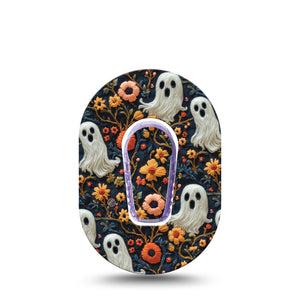 ExpressionMed Embroidered Ghost Dexcom G6 Mini Tape, Single Tape and Single Sticker Threaded Embroidery Inspired, Adhesive Tape CGM Design