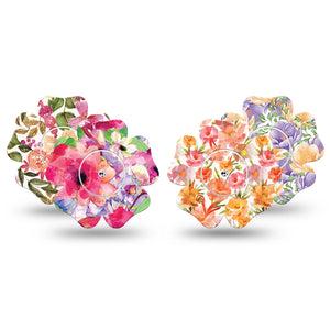 ExpressionMed Blooming Radiance Variety Pack Freestyle Libre 2 and Libre 2 Plus Flower Shape Tape, Abbott Lingo, 4-Pack Tape and 4-Pack Sticker Variety Orange Pink Flowers, Plaster CGM Design