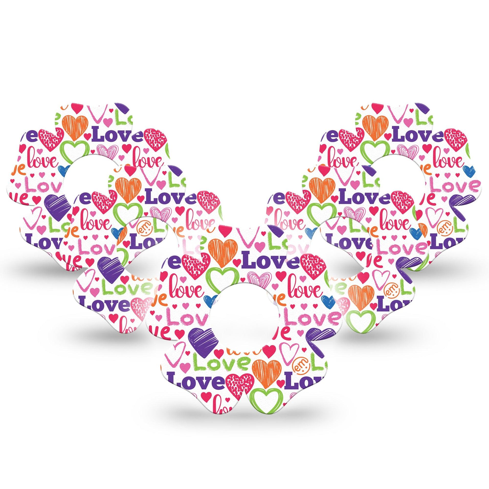ExpressionMed Abundance of Love Infusion Set Flower Shape Tape 10-Pack Tape Pink Orange Purple Lovely Hearts, Plaster Continuous Glucose Monitor Design