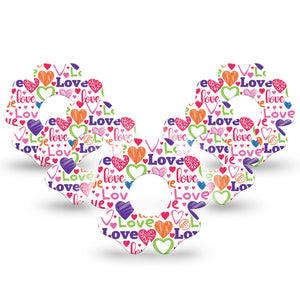 ExpressionMed Abundance of Love Infusion Set Flower Shape Tape 10-Pack Tape Pink Orange Purple Lovely Hearts, Plaster Continuous Glucose Monitor Design