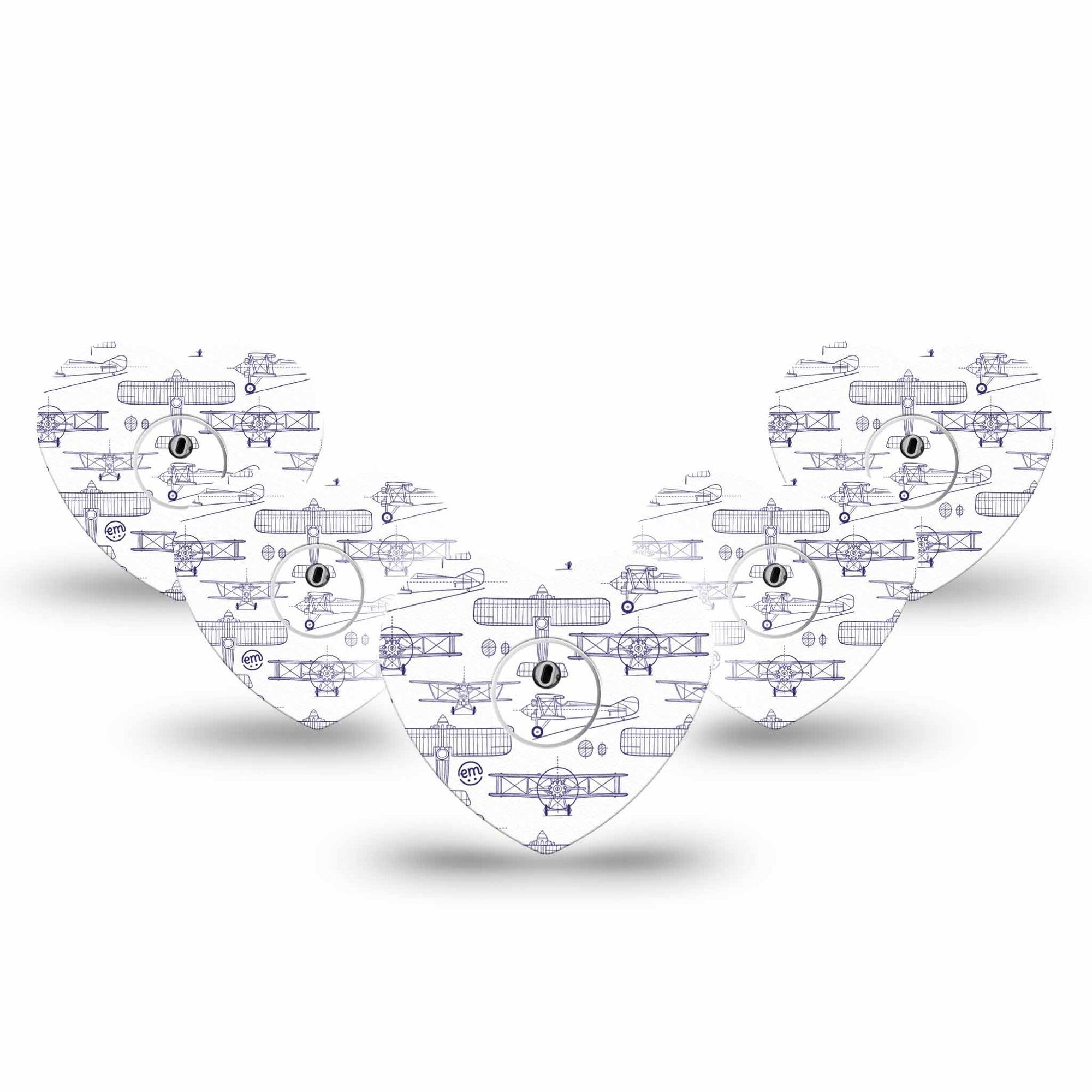 ExpressionMed Airplane Freestyle Libre 3 and Libre 3 Plus Heart Shape Tape 5-Pack Tape and 5-Pack Sticker Glider Planes, Patch CGM Design