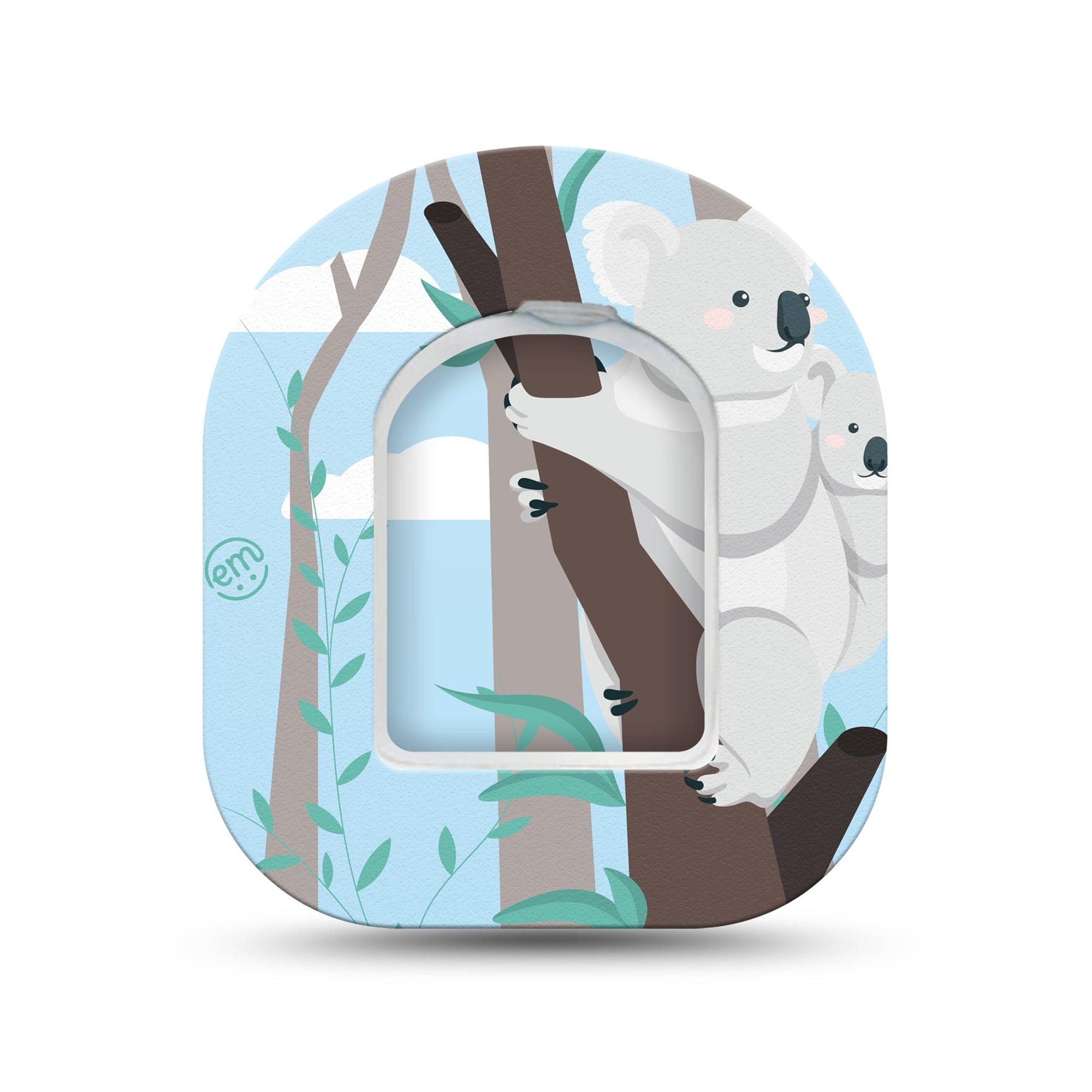 ExpressionMed Koala Omnipod Surface Center Sticker and Mini Tape Climbing Koala Inspired Vinyl Sticker and Tape Design Pump Design