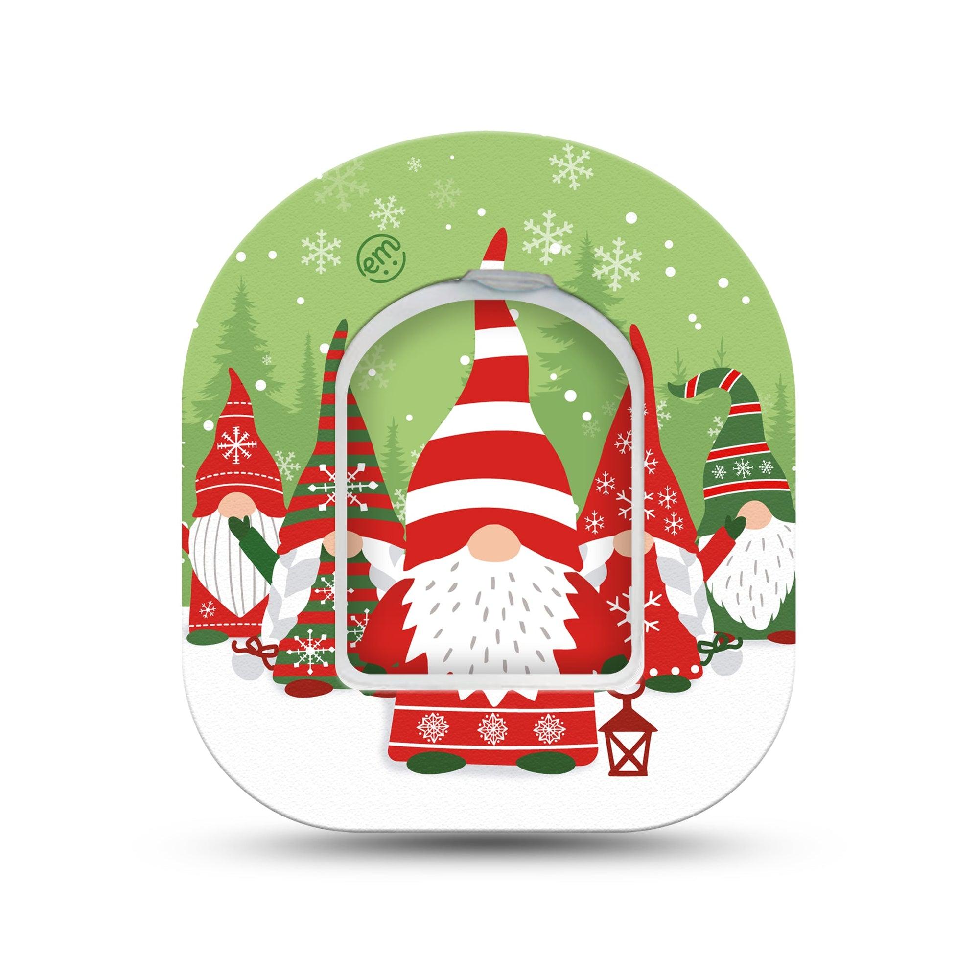 ExpressionMed Holiday Gnomies Omnipod Mini Tape Single Tape and Single Sticker Xmas Celebration Gnomies, Adhesive Tape Pump Design