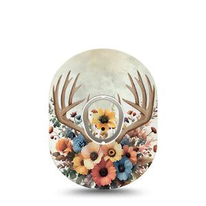 ExpressionMed Floral Antlers Dexcom G7 Tape, Dexcom Stelo Glucose Biosensor System, Single Tape and Single Sticker Antlers Autumn Wreath, Overlay Tape CGM Design
