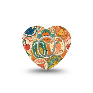 ExpressionMed Fruit Stickers Dexcom G7 and Dexcom Stelo Glucose Biosensor System Heart, Single Tape and Single Sticker Cartoonish fruits Best Covers for CGM