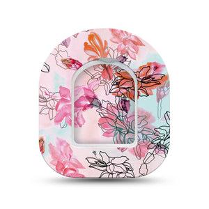 ExpressionMed Whimsical Blossoms Omnipod Surface Center Sticker and Mini Tape Blooming Florals Inspired Vinyl Sticker and Tape Design Pump Design