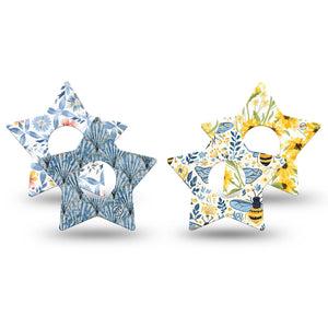ExpressionMed Sunny Coast Freestyle Libre 3 and Libre 3 Plus Star, 4-Pack Tape Botanical bees shells Decorative Adhesive Tape for Continuous Glucose Monitor
