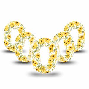 ExpressionMed Yellow Mosaic Floral Dexcom G6 Mini Tape 5-Pack Tape Golden Yellow Flowers, Adhesive Tape CGM Design