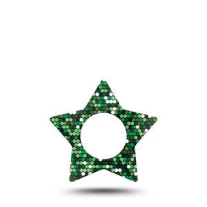 ExpressionMed Green Glam Freestyle Libre 2 and Libre 2 Plus Star Shape Tape, Abbott Lingo,  Single Tape Green Sparkle, Adhesive Tape CGM Design