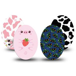 ExpressionMed Down on the Farm Variety Pack Medtronic Guardian Enlite Universal Oval, 4-Pack Tape Variety, Country Style for Kids, Plaster CGM Design